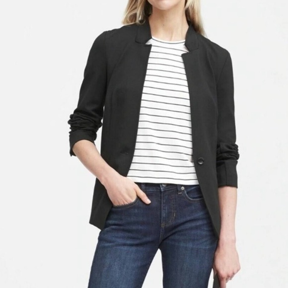 Banana Republic Extra Fine Merino Slim Fit Stretch Black Blazer Size 6 - Picture 1 of 8